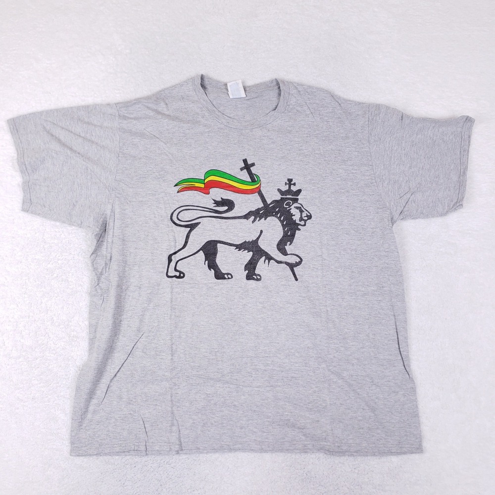 Port & Company Lion Of Judah T Shirt Mens 3XL Rastafarian Reggae Grey Graphic